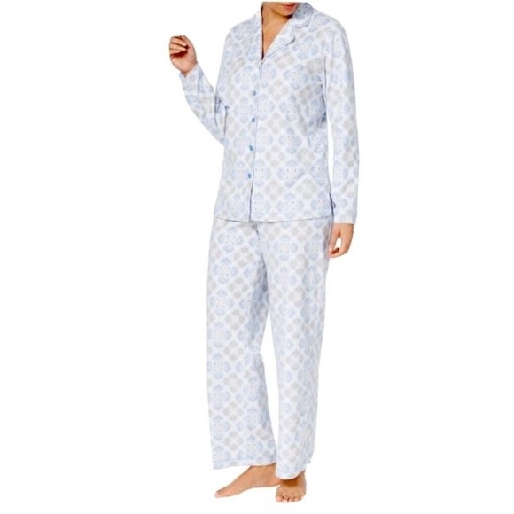 Charter Club Intimates Womens Plus Size Fleece Long Sleeve Pajama Set Tile Print - Picture 1 of 4